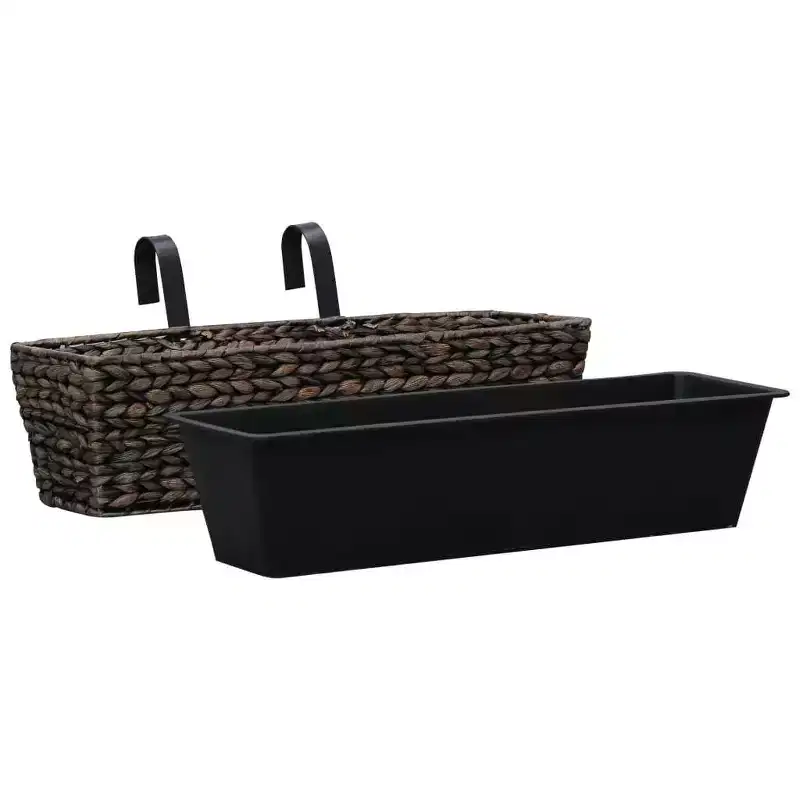 vidaXL Railing Planters Balcony Deck Planters with Inner 2 pcs Water Hyacinth