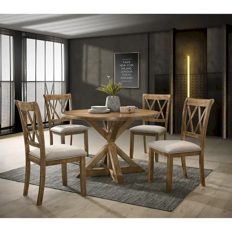 5-Piece Cross-Back Wood Dining Set