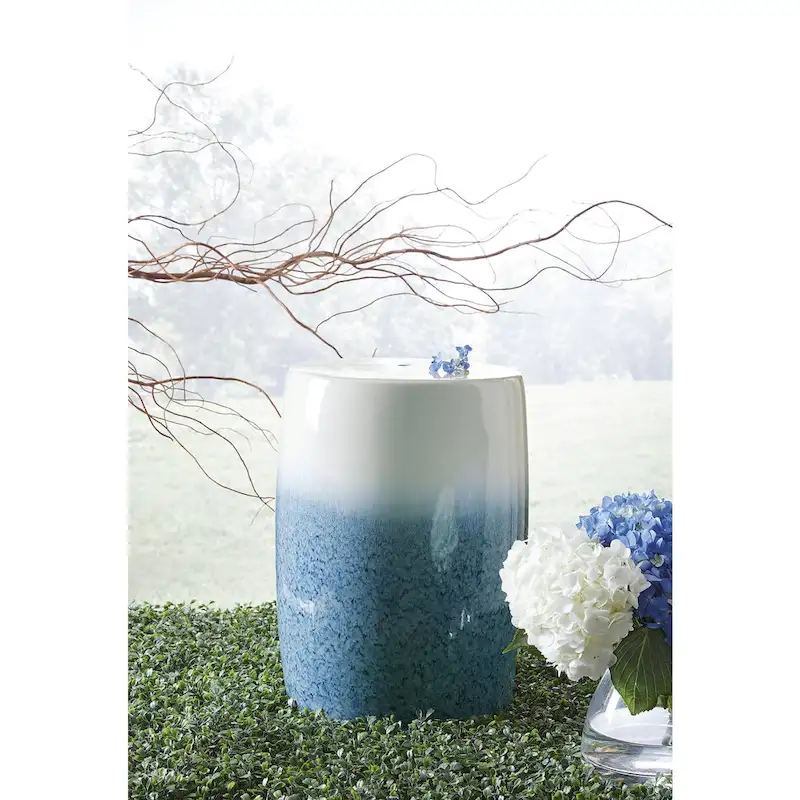 Blue Tile-Top Ceramic Side Table, Seats 1