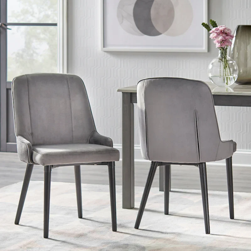 Velvet Upholstered Dining Chair Set of 2 – Dark Grey or White