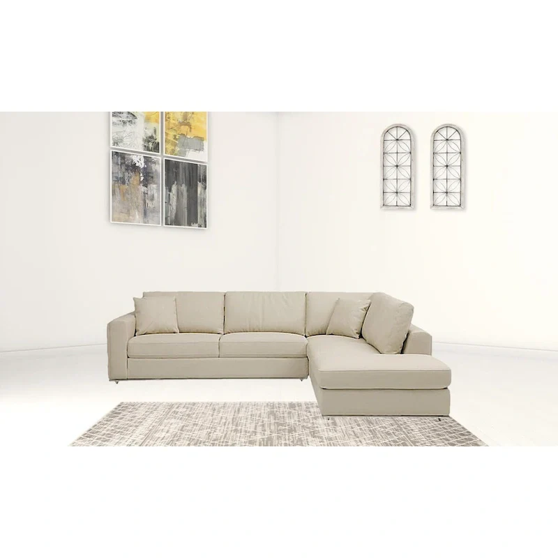 Beige Italian Leather Reclining L-Shaped Corner Sectional Sofa, 2-Piece Power Recliner