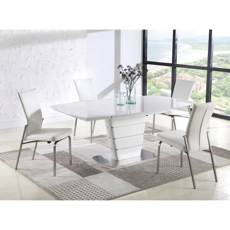 White Starphire Glass 5-Piece Dining Set - Modern Style