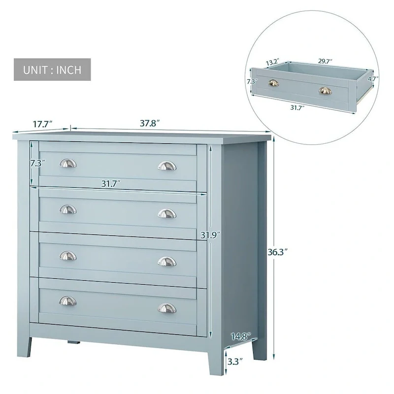 Modern Drawer Dresser with Solid Wood Frame and Retro Shell Handle