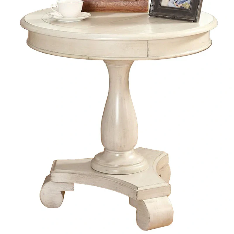Black Round Wood Pedestal Side Table
