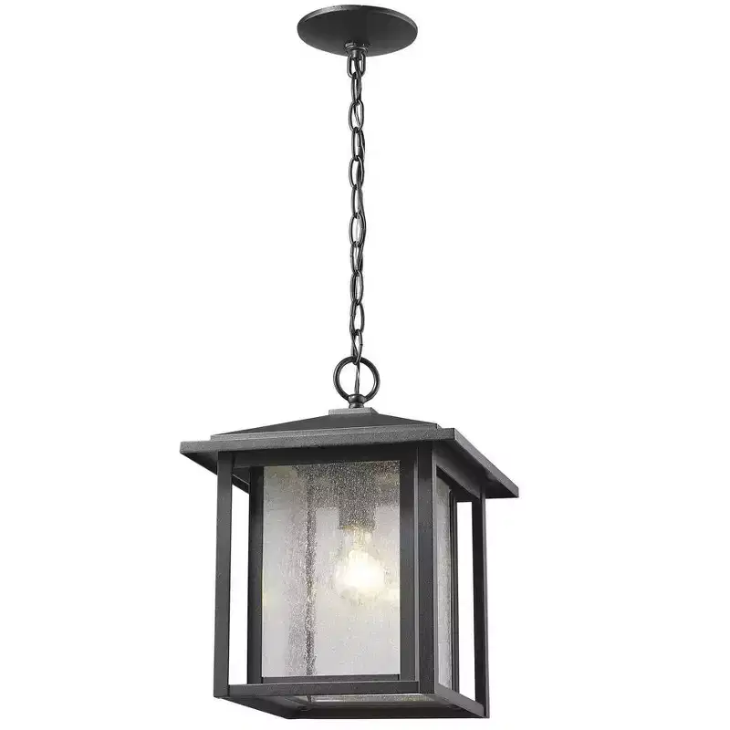 Aspen Outdoor Pendant Light - 11 Glass Shade, Black Finish, Dimmable, Wet Rated, 1 Bulb