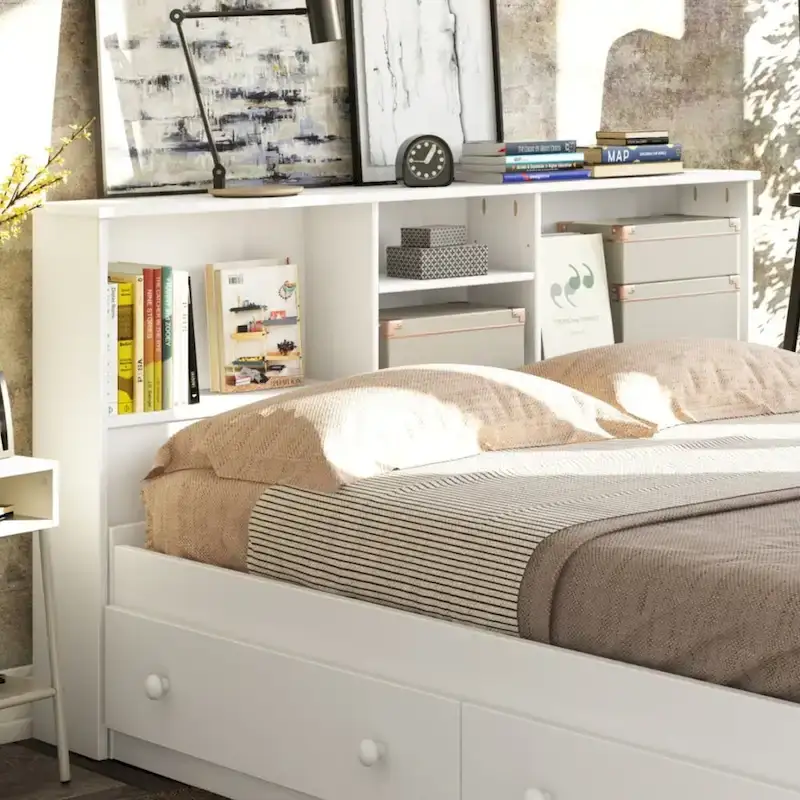 Full Size Bookcase Headboard - White/Java - Solid Pine Wood