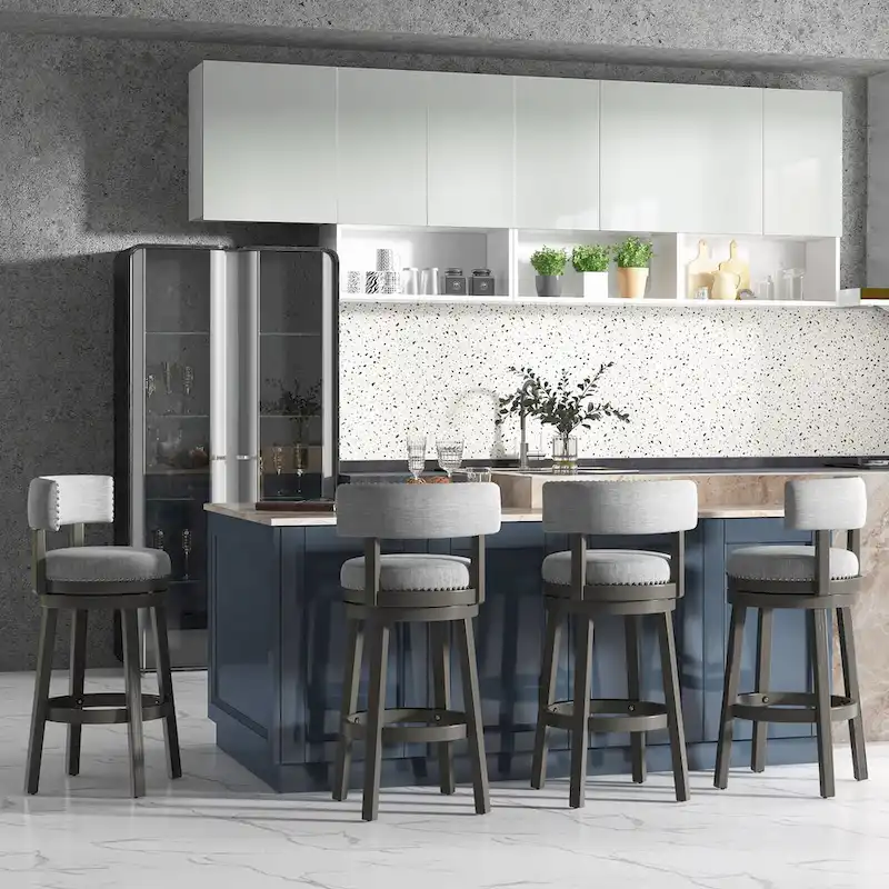 Swivel Bar Stool - Gray Upholstered - 27