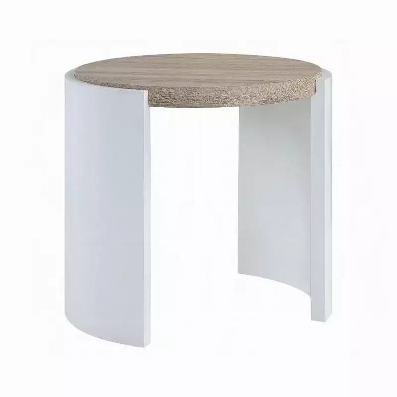 Royal Hampton Side End Table, White High Gloss Wood, Brown Top, Oval 26 Inch