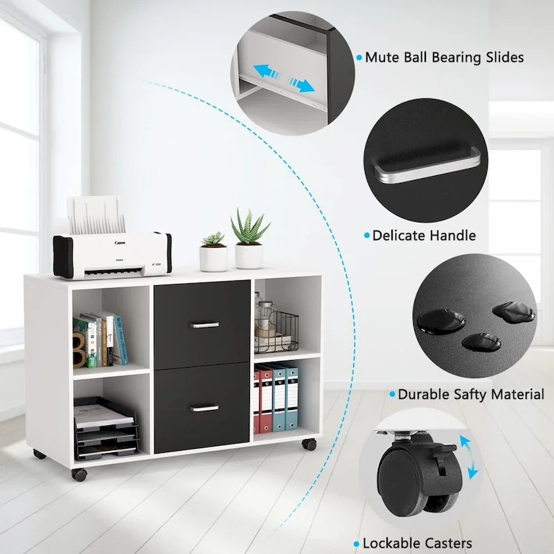 Mobile Lateral File Cabinet with 2 Drawers, Filing Cabinet Printer Stand