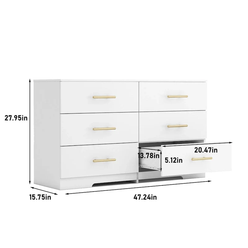 6 Drawer Dresser for Bedroom,Chest of Dressers,Modern Wooden Dresser Chest with Golden Handles