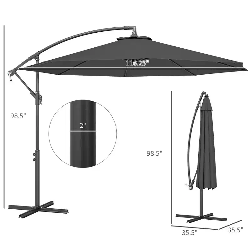 10' Cantilever Tilt Offset Patio Umbrella w/ UV & Water Safe Material & Cross Base (Weight Not Included)
