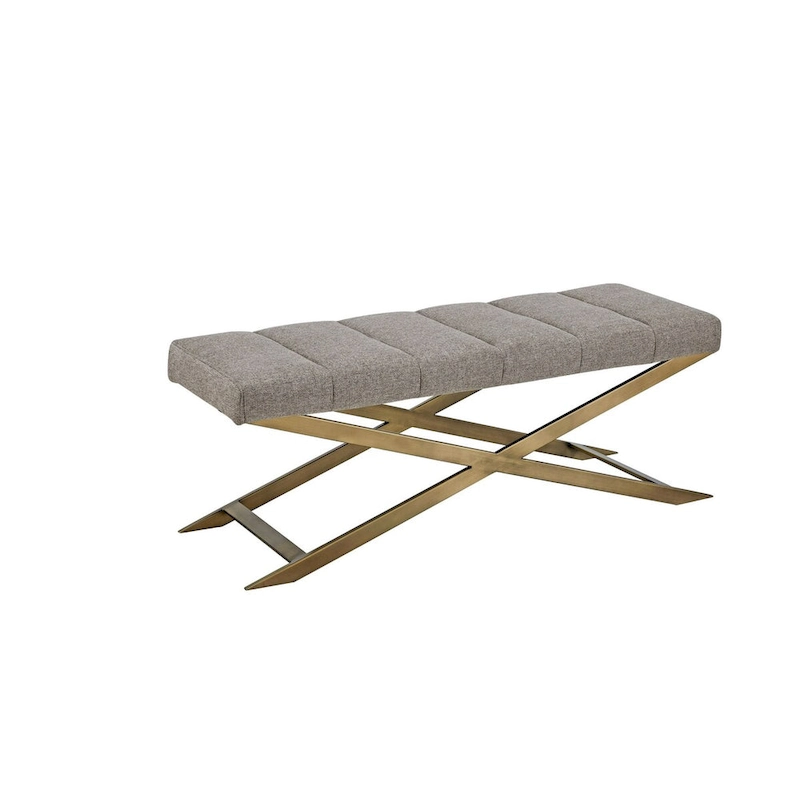 Modrest Xane Contemporary Grey Fabric & Brushed Brass Bench