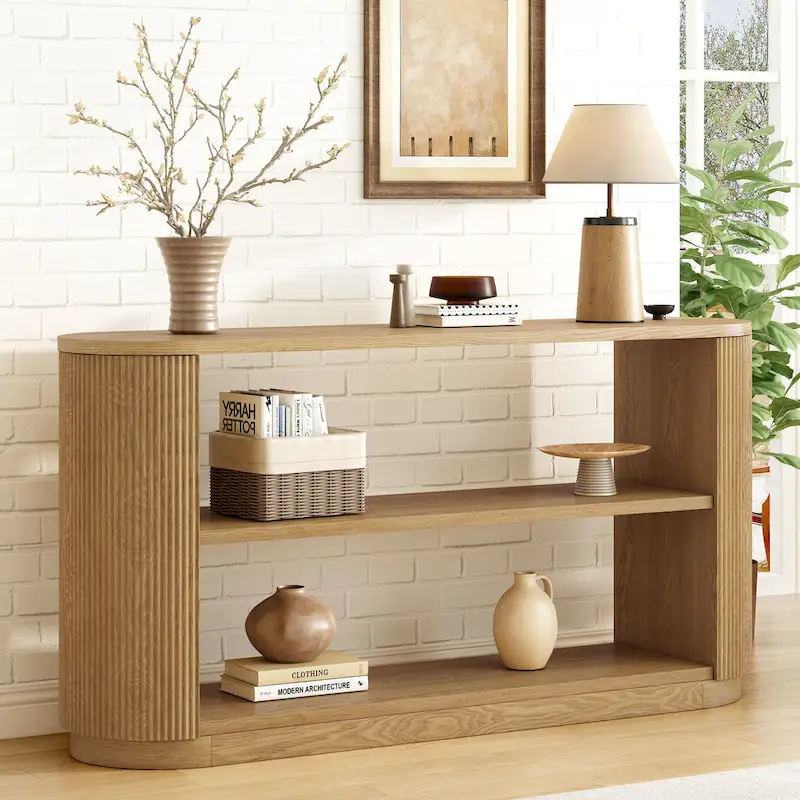 Modern Entryway Console Table - Slim Sofa Table with Open Shelf & Elegant Wood Grain, Multi-Functional Hallway Table