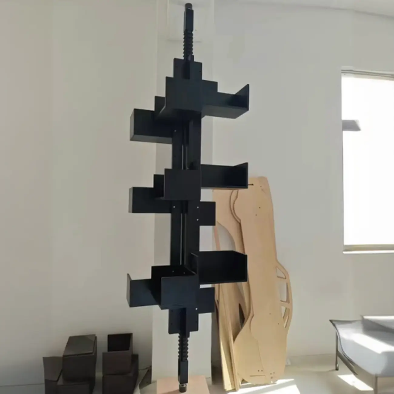 Swivel Vertical Nut Brown Wood Bookcase with Closed Back