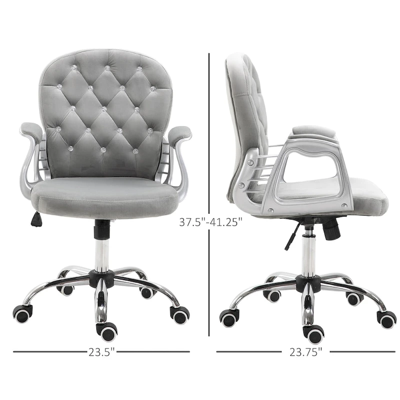 Vinsetto Vanity Middle Back Office Chair Tufted Backrest Swivel Rolling Wheels Task Chair with Height Adjustable Armrests