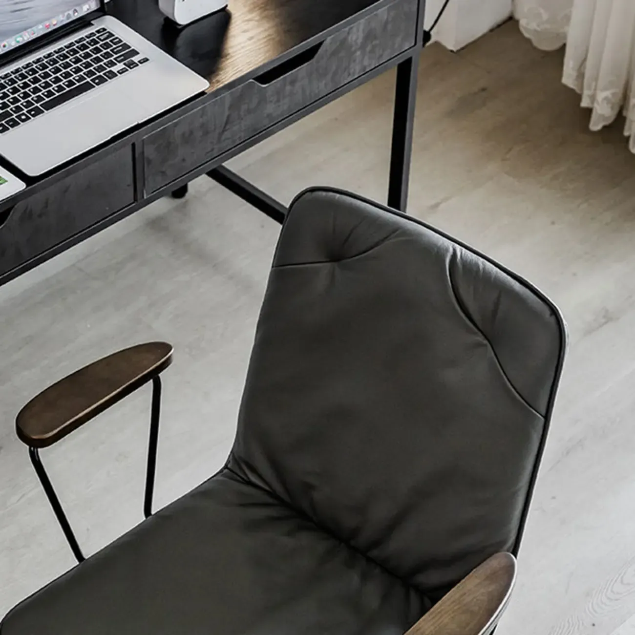 Elegant Grey Leather Metal Swivel Office Chair with Casters