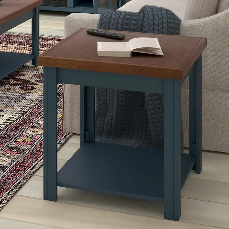Bridgevine Home Nantucket 24 inch Side Table, No Assembly Required, Blue Denim and Whiskey Finish
