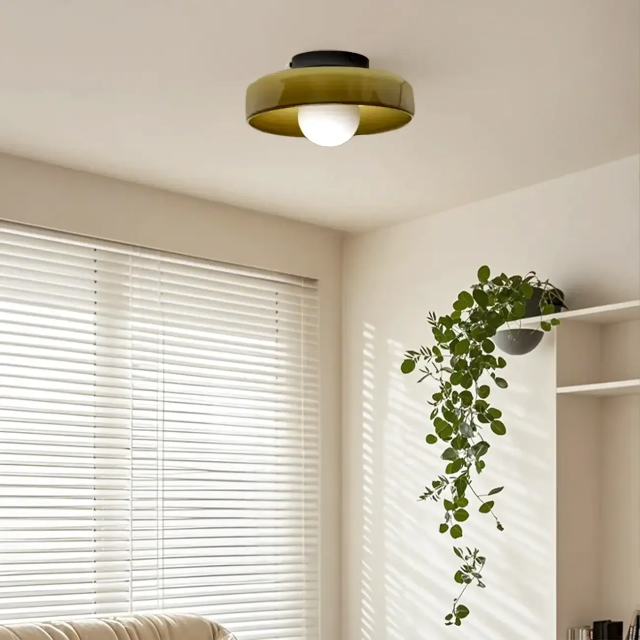 Modern Green Circular Glass Semi Flush Ceiling Light