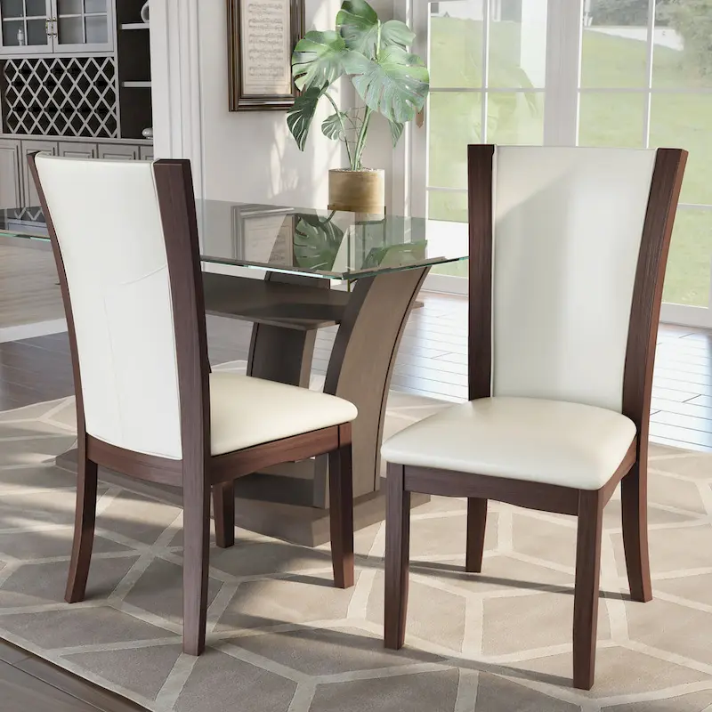 Black / White & Brown Faux Leather Dining Chairs, Set of 2
