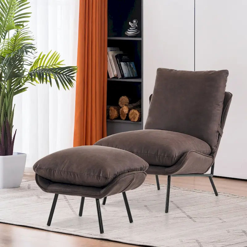 Accent Chair with Ottoman Leathaire Fabric Carbon Steel Legs High-Density Foam 330 LBS