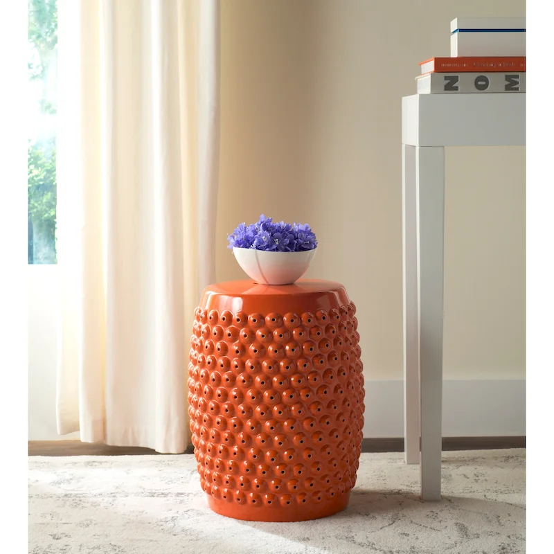 SAFAVIEH Huldah White Nailhead Ceramic Decorative Garden Stool
