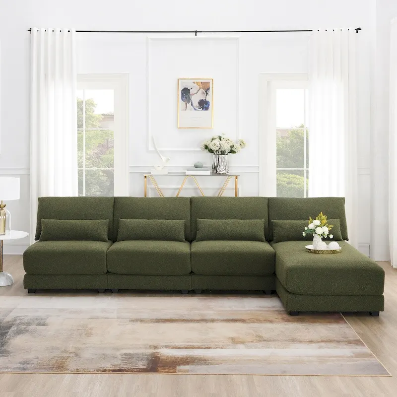 Green Reversible Chaise L-Shaped Sectional Sofa, Seats 5