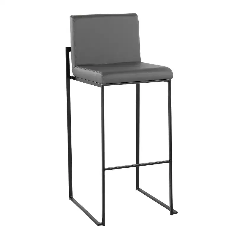 LumiSource Set of 3 Fuji High Back Barstools Black Steel/Gray PU