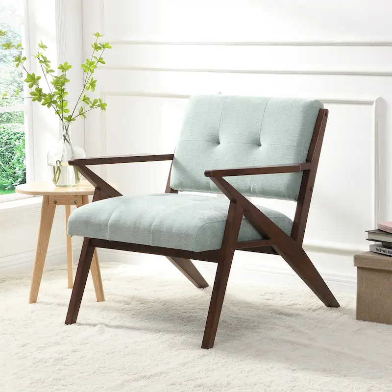 30 Mid-Century Modern Accent Chair with Plush Cushions, Angled Arm Design, and Sturdy Solid Wood Frame