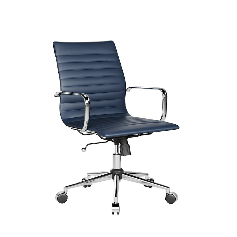 Black Ribbed Swivel Office Chair with Tilt Function