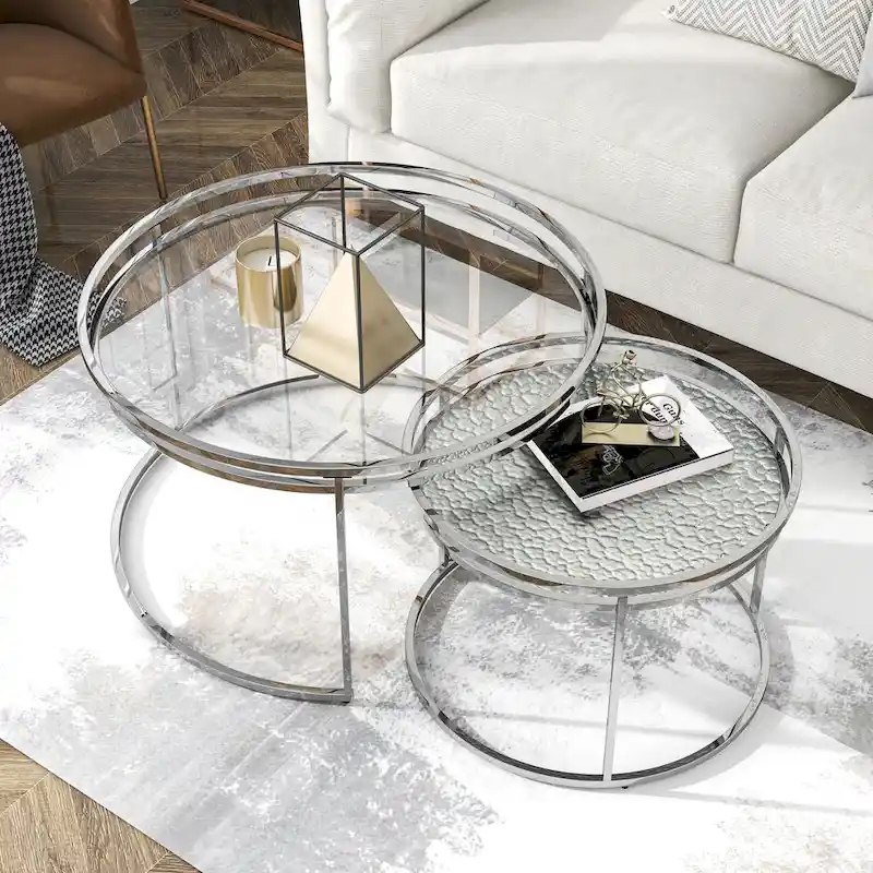 Glam Chrome Glass Top Nesting Tables
