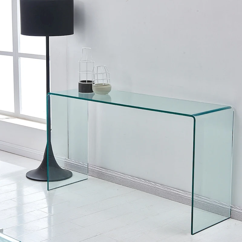 Glass Console Table, Transparent Tempered Glass Console Table