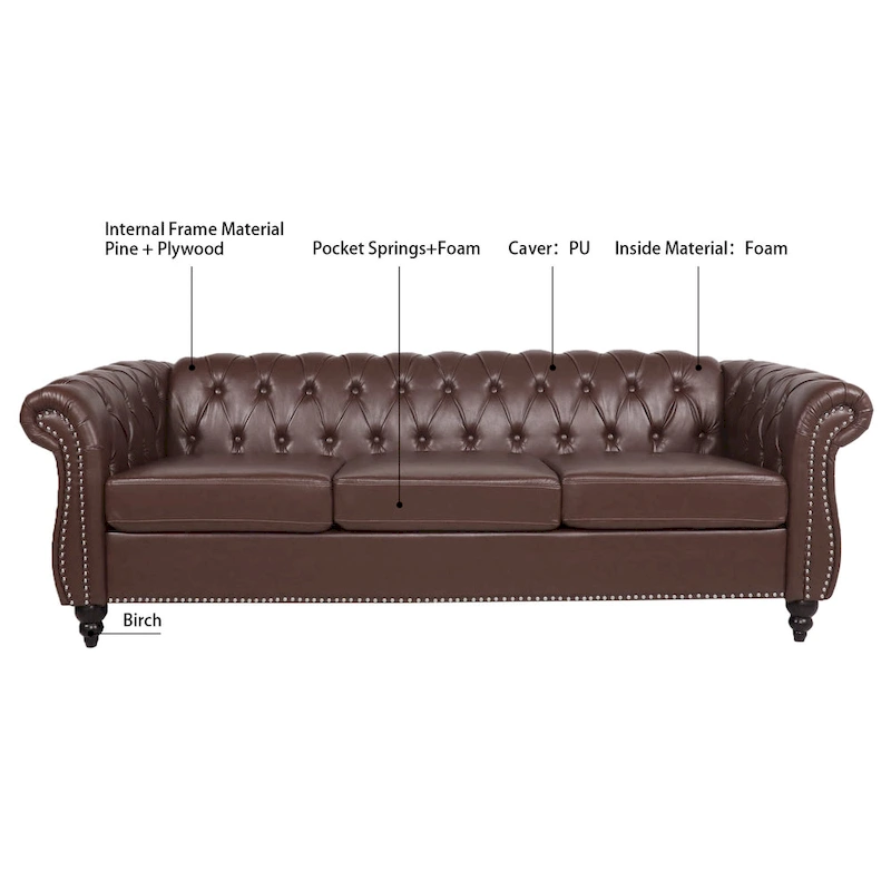 Naro Mid-Century 84 Modern 3 Seater Chesterfield Sofa Couches by Christopher Knight Home