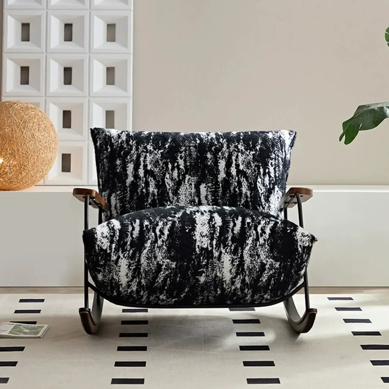 Modern Faux Mink Fleece Upholstered Metal Frame Rocking Chair