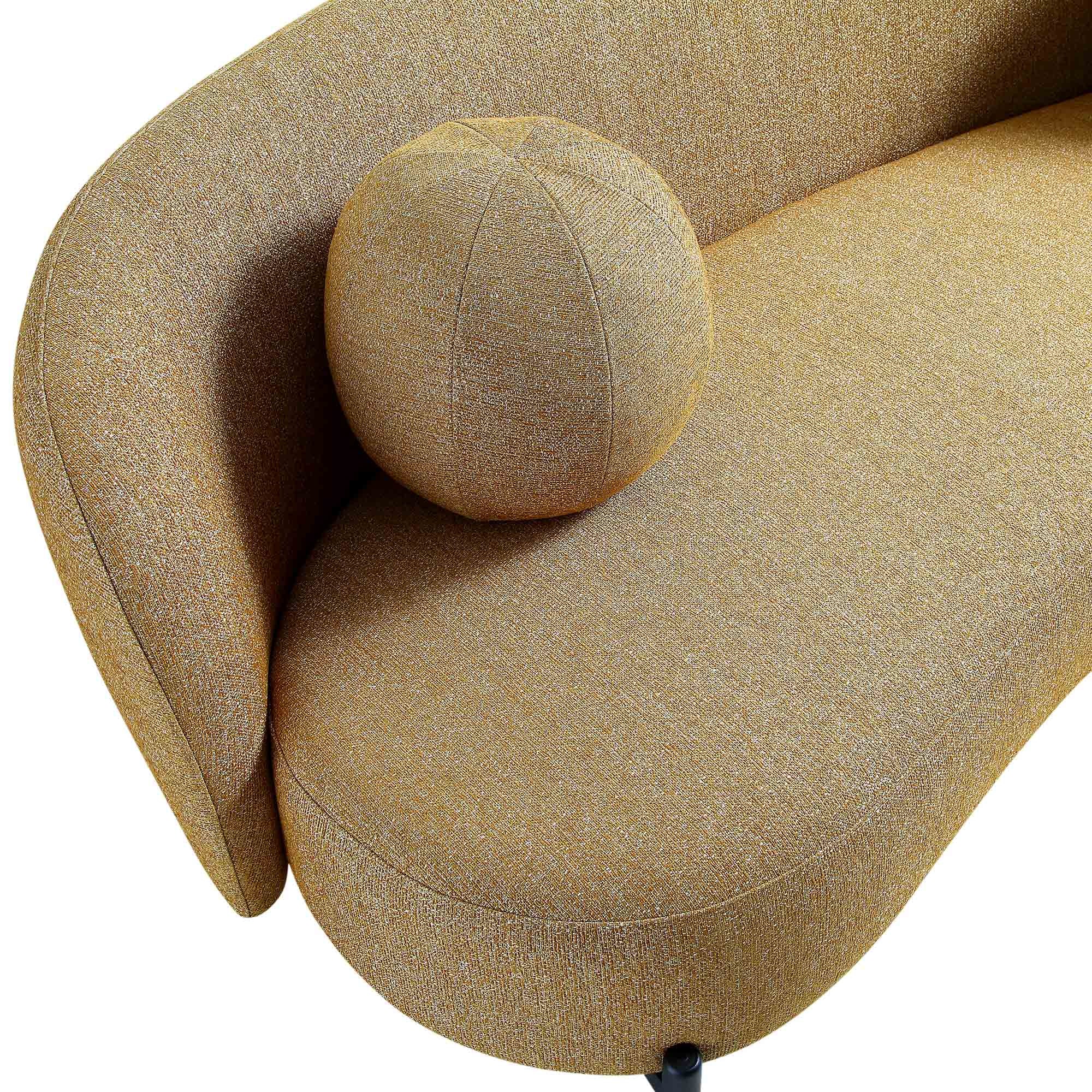 3-Seater Curved Sofa with Ball Cushions, Marigold Textured Fabric