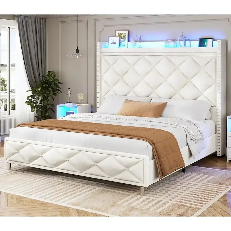 LED Bed Frame with 51.2 Tall Headboard Charging Station