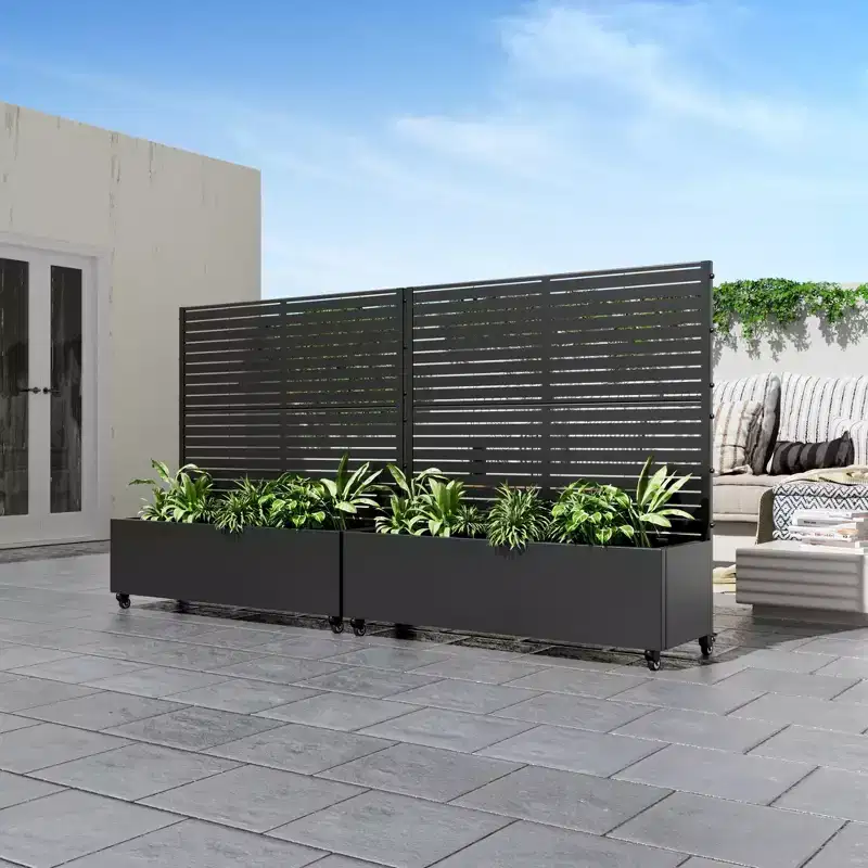 PexFix 49 in. H x 47 in. W Black Metal Rectangle Wall Planter Box with Trellis for Climbing Plants