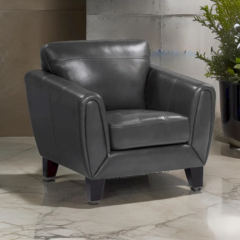 Dark Gray & Burgundy Accent Chair, Top Grain & Faux Leather, Single Seat