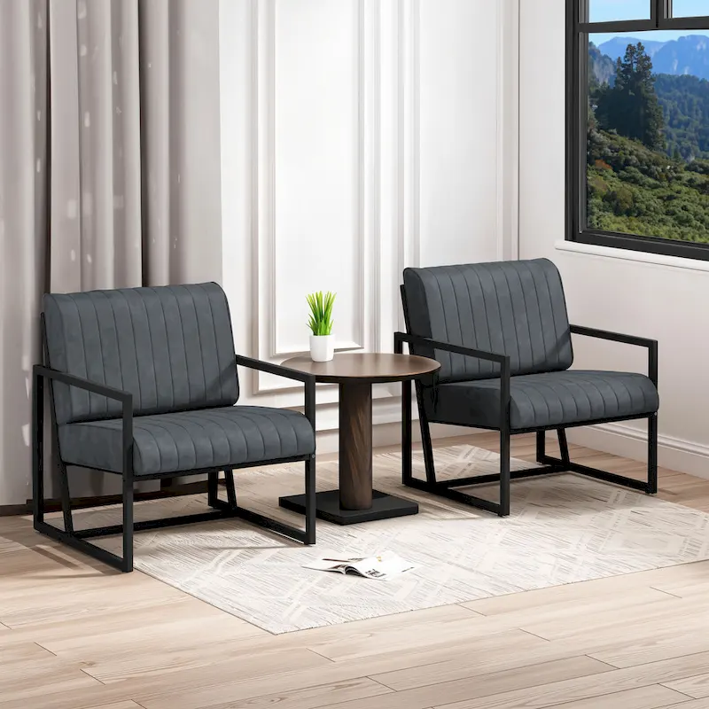 PU Leather Feature Armchair with Thick Padded Backrest