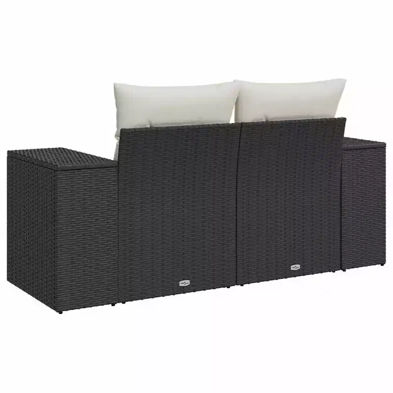 vidaXL Garden Sofa Black and Cream Poly Rattan and Powder-Coated Steel