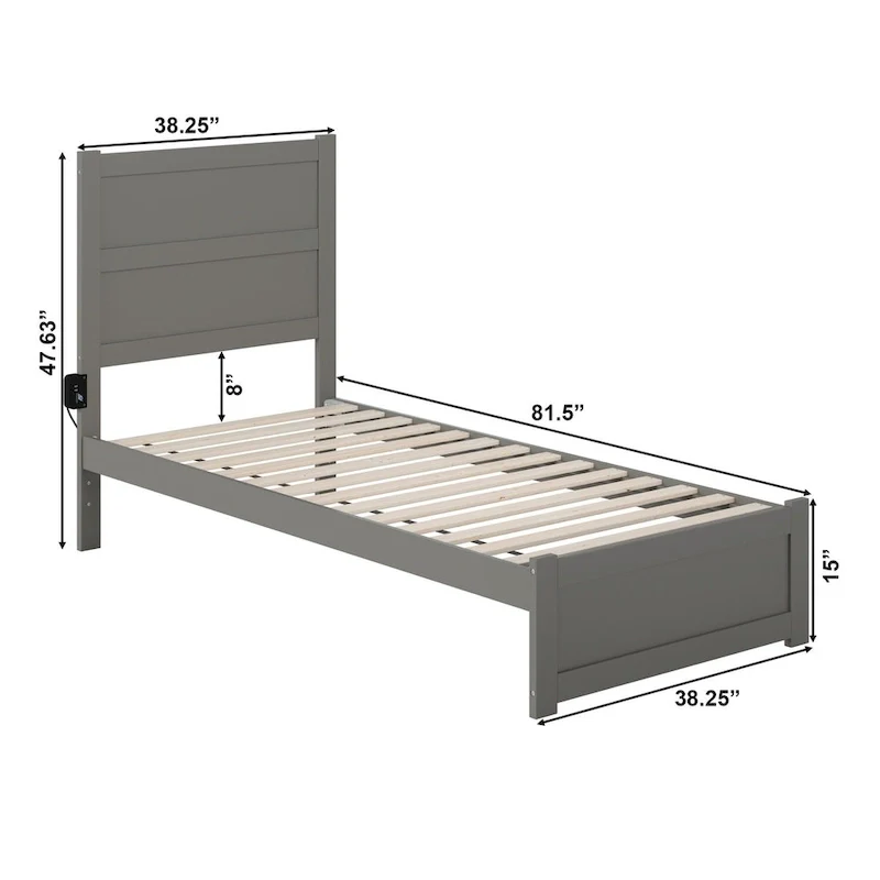 NoHo Twin Extra Long Bed with Footboard in Grey