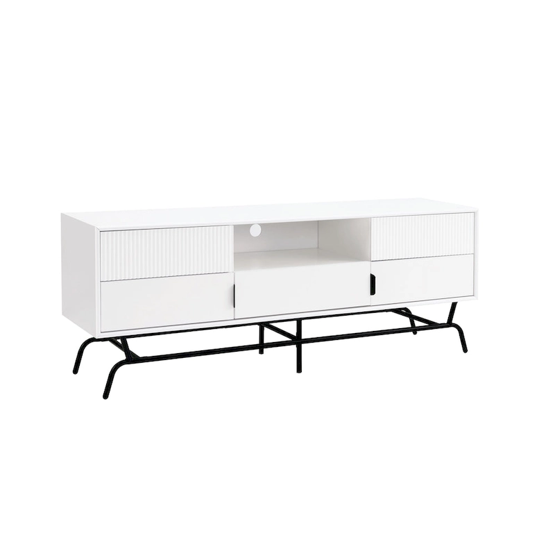 DH BASIC Modern 60-inch 3-Drawer Media Cabinet TV Stand with Cable Hole by Denhour