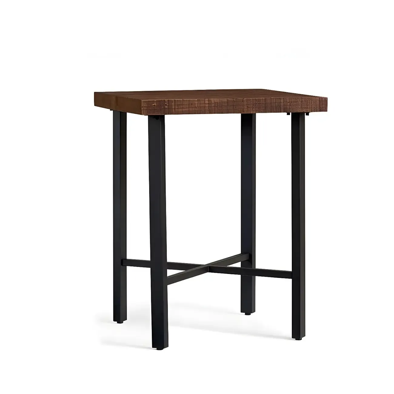 Industrial Square Bar Tables Brown Pine Wood Metal Trestle