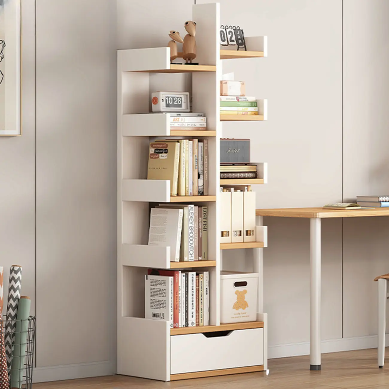 Modern Open Back 9 Shelves White Wooden Bookshelf