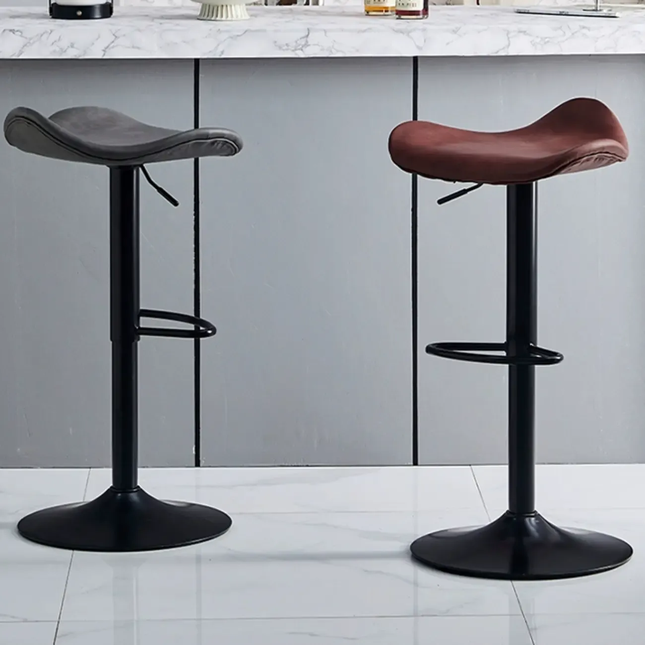 Saddle Black Pedestal Swivel Adjustable Bar Stool