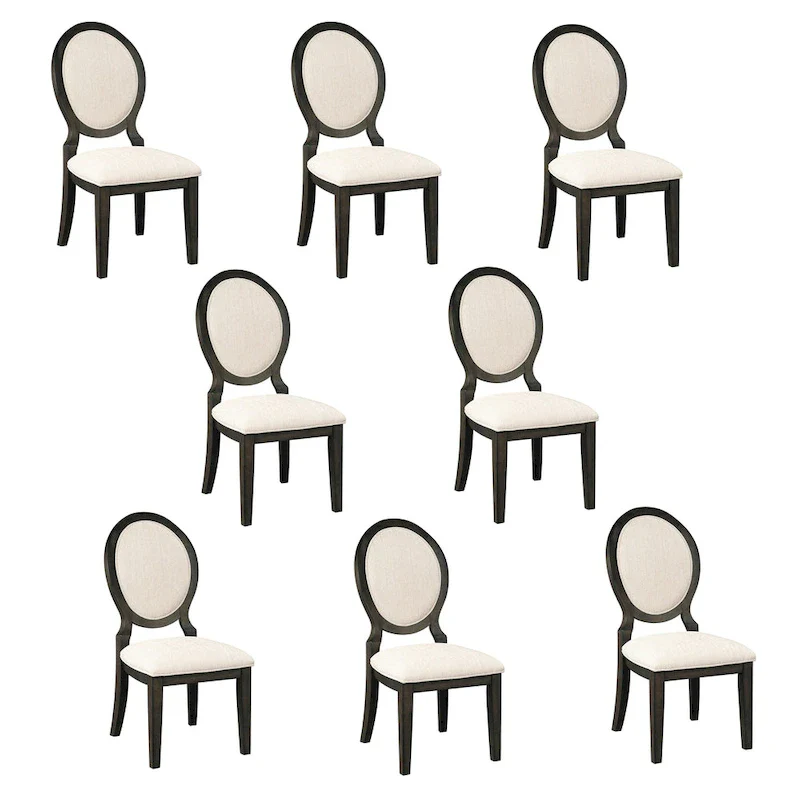 Dark Cocoa and Cream Upholstered Dining Chairs, Set of 8, Dining Height