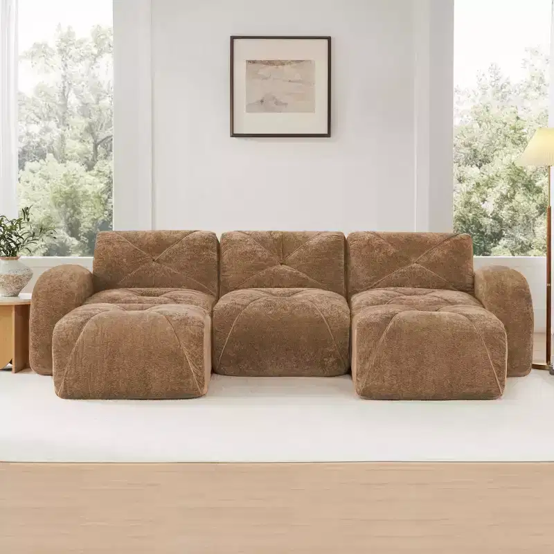 Clihome U-Shaped Boneless Sofa,Tufted Design,32D High Density Sponge,Bottom Anti-Slip Design,Free Combination,Movable Ottoman For Study & Home Theater
