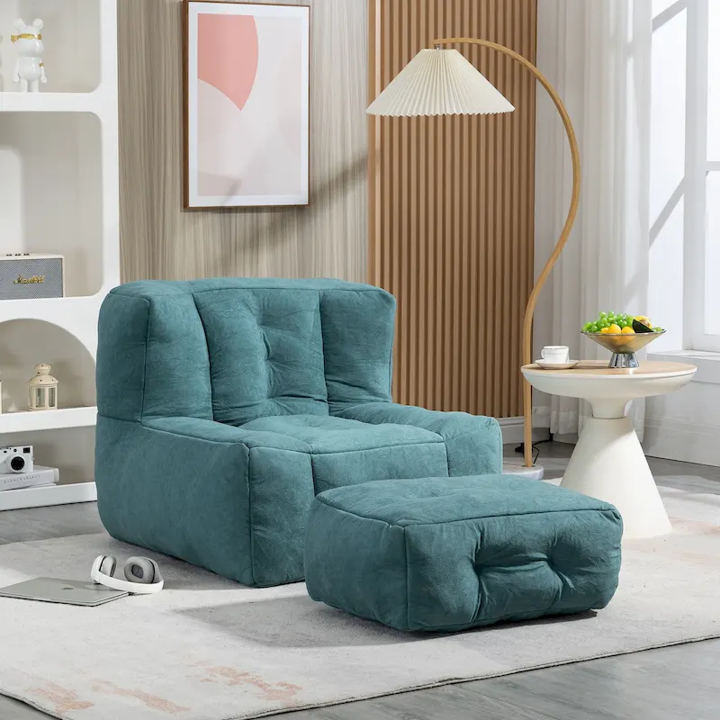 Fluffy bean bag chair with memory foam and ottoman