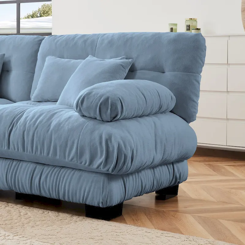 L Shaped Loveseat Sofa Chenille Sectional Couch with Lumbar Pillows