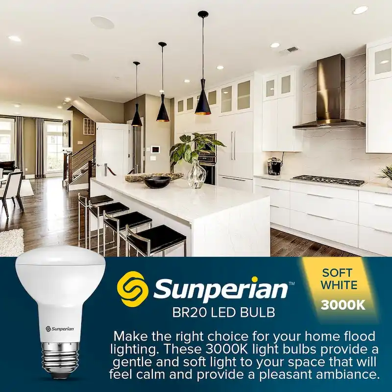 Sunperian 12 Pack BR20 LED Bulb 6W 550lm Dimmable Flood Light Bulbs Enclosed Fixture Rated Damp Rated UL Listed E26 Base