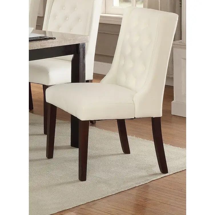 Set of 2 Wingback Dining Chairs, Tufted Faux Leather
